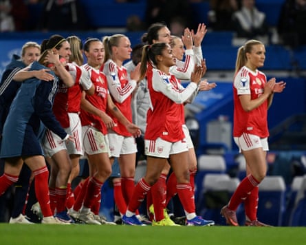 UEFA Women's Champions League - Quarter Finals - Second Leg - Chelsea v ArsenalSoccer Football - UEFA Women's Champions League - Quarter Finals - Second Leg - Chelsea v Arsenal - Stamford Bridge, London, Britain - April 1, 2026
Arsenal's Mariona Caldentey celebrates with teammates after the match REUTERS/Dylan Martinez