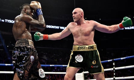 Deontay Wilder and Tyson Fury during the WBC heavyweight championship bout in Los Angeles.