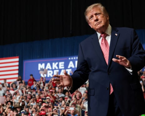 Donald Trump at a rally in Kansas on Monday night.Photograph: Jonathan Ernst/Reuters