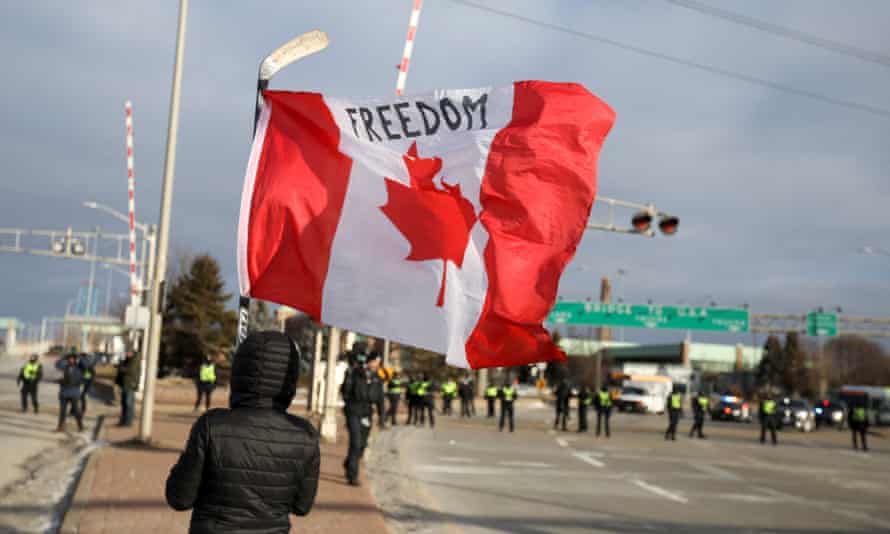 Anti-vax truckers protesting in Windsor, Ontario last week.