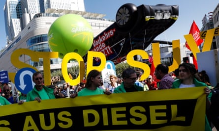 Greenpeace protesters outside the Frankfurt Motor Show.