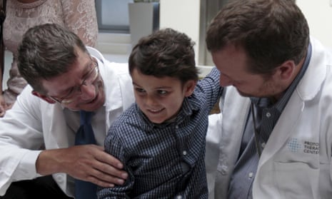 British boy Ashya King visits the Proton Therapy Centre in Prague to thank medical staff who treated him for cancer.