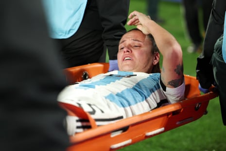Florencia Bonsegundo is stretchered off the pitch after picking up what looks like a serious injury.