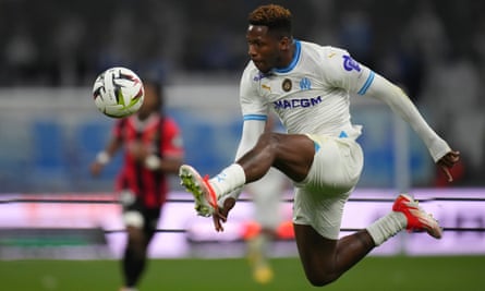 Marseille’s Faris Moumbagna on the ball during his side’s Ligue 1 match against Nice