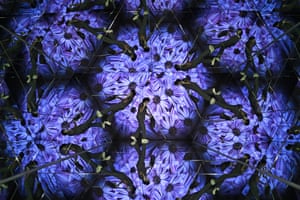 An employee cleans mirrored floors in a kaleidoscopic image