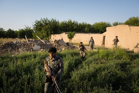 An Afghan border police checkpoint on the frontline at Spinah Kota, on the edge of Lashkar Gah, Helmand.