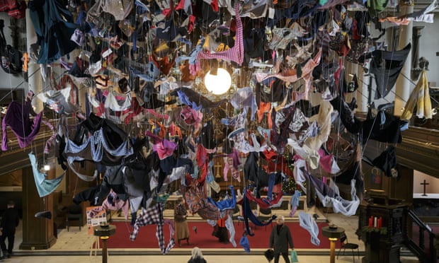 The installation is made up of 1,400 items of clothing shipped from Lesbos