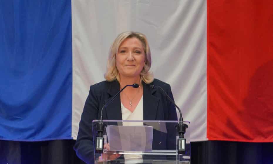 Marine Le Pen delivers a speech on a disappointing election night for her far-right party.