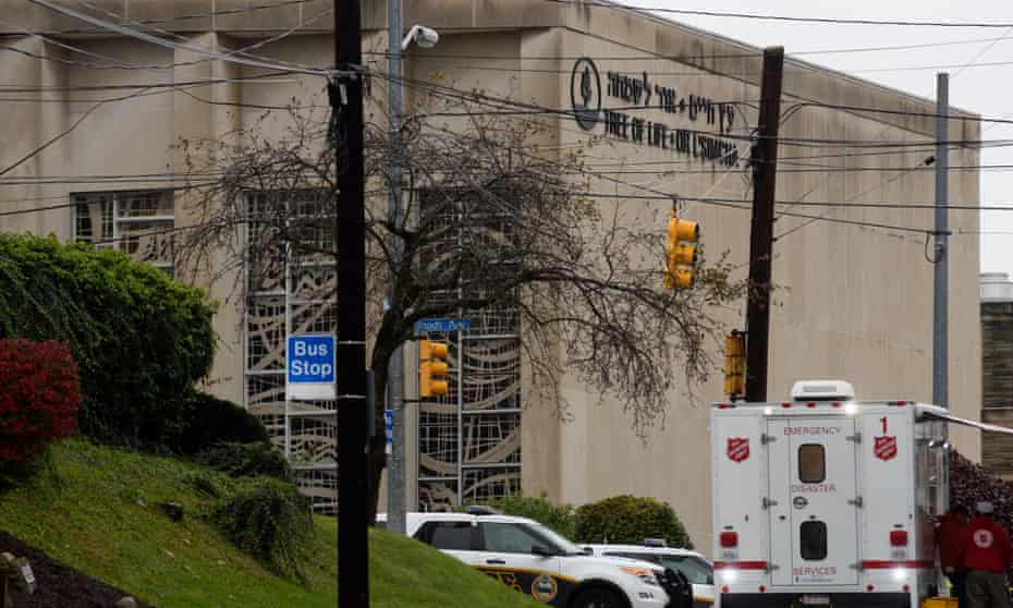 The scene of a mass shooting at the Tree of Life Synagogue in the Squirrel Hill neighborhood.