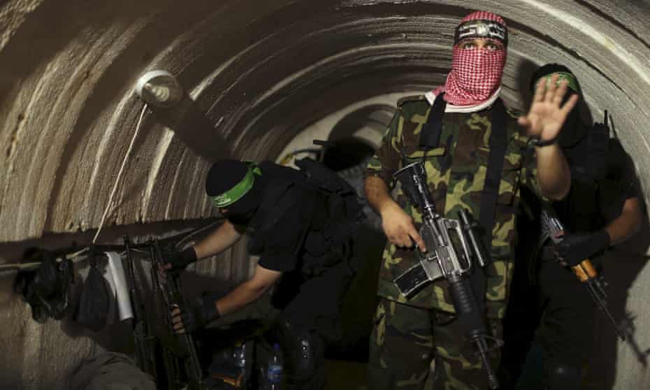 A Palestinian fighter from the armed wing of Hamas inside a tunnel in Gaza in 2014
