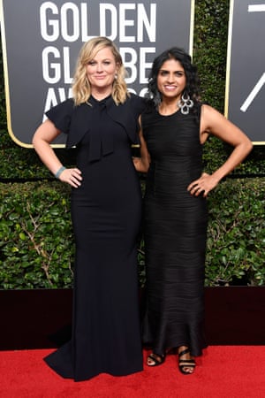 Amy Poehler arrives with activist Saru Jayaraman, a workplace justice advocate for restaurant workers.