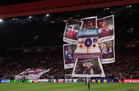 Aston Villa fans display a huge tifo before their victory over Bologna