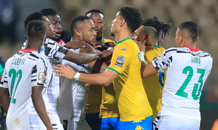 Gabon and Ghana players clash after the final whistle in Yaoundé