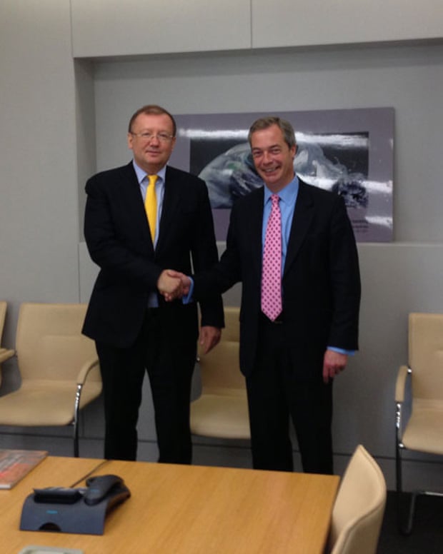 Farage meeting Alexander Yakovenko, the Russian ambassador, in 2013.