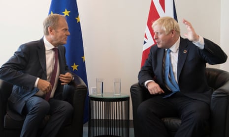 Boris Johnson with the European council president, Donald Tusk, at the UN headquarters in New York