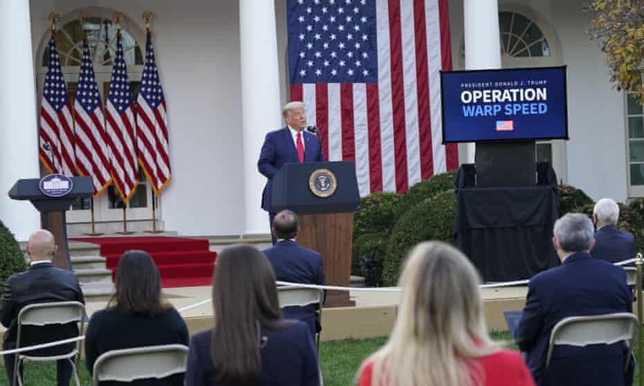 Donald Trump at an Operation Warp Speed briefing in November. The extent to which the decision not to acquire more of the Pfizer/BioNTech vaccine could impede the vaccination effort in the United States was unclear.