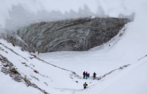 The Bogdanovich glacier is 3,500 metres above sea level and features a bowl-shaped formation