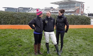 Bryony Frost (centre), laughed off one reporter’s misguided concern, saying “getting in the car is the most dangerous part”.