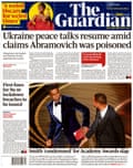 Guardian front page, 29 March 2022