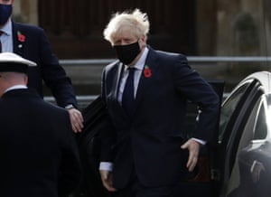 Prime minister Boris Johnson arrives at Westminster Abbey for the Armistice Day service
