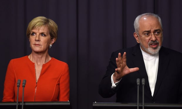 The Australian foreign affairs minister, Julie Bishop, with her Iranian counterpart, Mohammad Javad Zarif, in Canberra on Tuesday. Zarif says Iran will not take back asylum seekers who have been forcibly returned. 