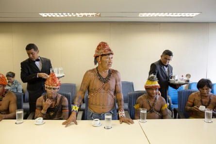 A protest led by leaders of the Munduruku people in Brasilia in 2016, to demand the demarcation of the Sawré Muybu indigenous land on the Tapajós river in the Amazon