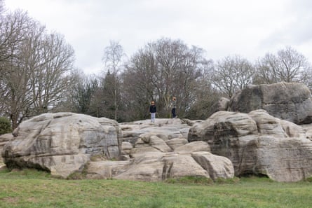Children playing on boulders