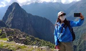 A government inspector takes a selfie in the empty Machu Picchu on June 15 2020.