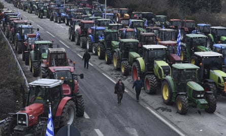 Greek farmers keep up their blockade for a fourth day at the Greek-Macedonian border on 2 February.