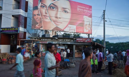 A billboard advertises skin-lightening cream in Bangladesh.