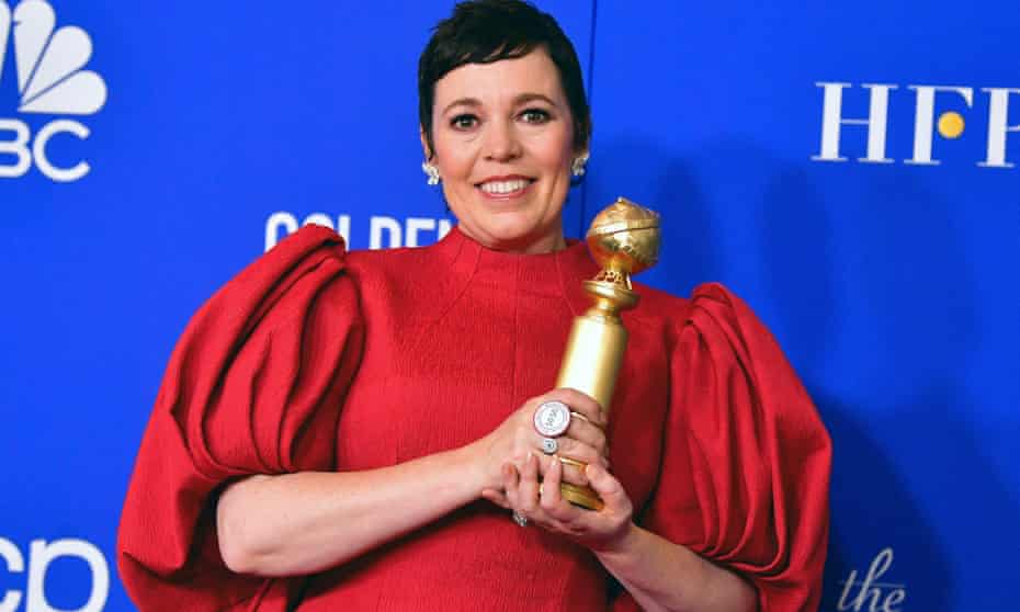 Olivia Colman with her Golden Globe, for The Crown, at the 2020 ceremony.