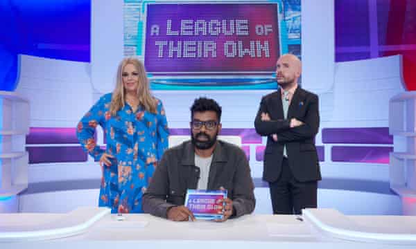 Top form: hosting A League of Their Own with Roisin Conaty and Tom Allen.