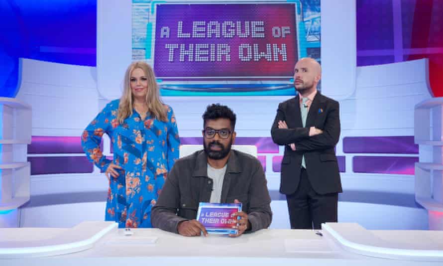Top form: hosting A League of Their Own with Roisin Conaty and Tom Allen.