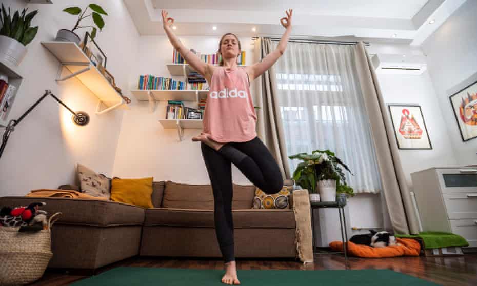 Hungarian yoga instructor Kata Kozma is holding online classes from her home in Budapest during the coronavirus outbreak. 