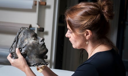 Tracey Emin with her portrait Death Mask.