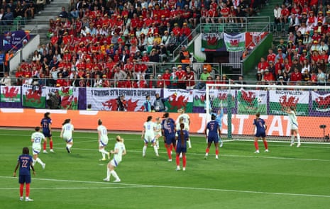 France's Clara Mateo scores their first goal past Wales' keeper Safia Middleton-Patel.