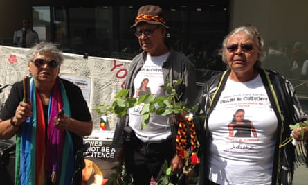Family of Ms Dhu, including her mother Della Roe and grandmother Carol Roe, speak to reporters in November 2015 outside the inquest into the Yamatji woman’s death.