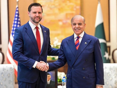 US vice president, JD Vance, and Pakistan’s Prime Minister Shehbaz Sharif shaking hands during their meeting before the US-Iran peace talks in Islamabad on 11 April, 2026.