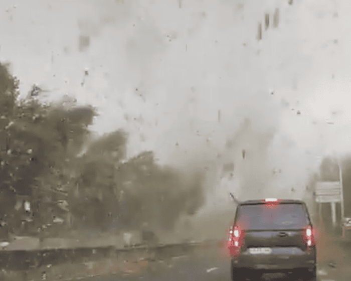 Tornado rips across motorway in France – video