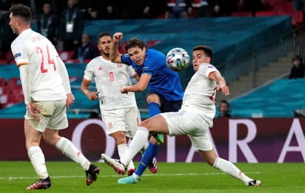 Federico Chiesa curls the ball into the far corner to put Italy ahead.