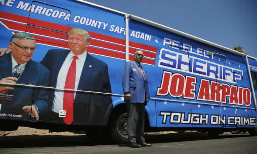 Joe Arpaio in front of his 2020 campaign vehicle.