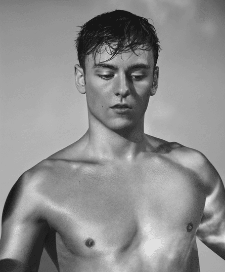 Topless shot of diver Tom Daley from ribs up