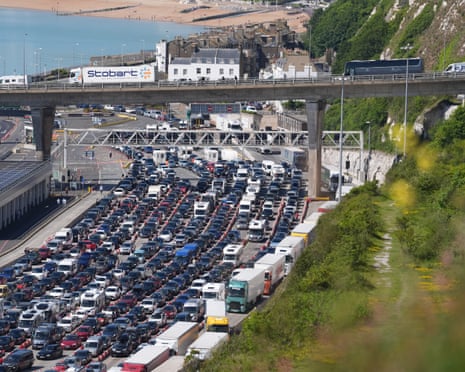 Long lines of vehicles queue at port of Dover