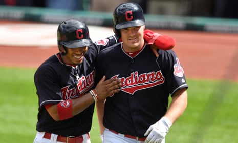 Jay Bruce (right) celebrates his three-run home run with shortstop Francisco Lindor as the Indians set an American League record