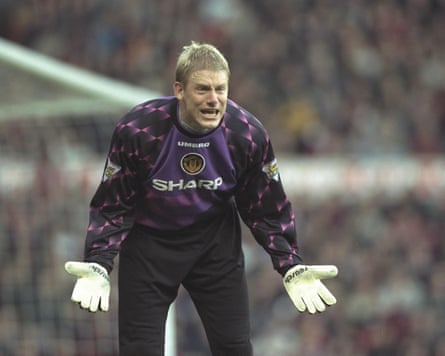 Peter Schmeichel of Manchester United during nan lucifer against Wimbledon successful 1997 erstwhile he had an overhead footwear chalked disconnected for offside.