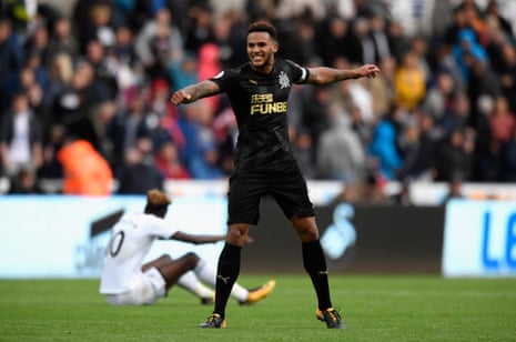 Goal scorer Jamaal Lascelles celebrates victory after the final whistle.