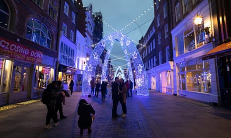 Christmas lights in South Molton, central London, on Saturday.