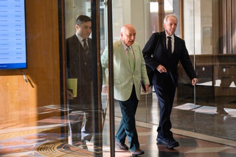 Alan Jones arrives at the Downing Centre local court this morning.