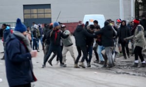 A video grab of clashes that broke out in Calais ferry port after the shootings on 1 February.