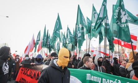 People marching in Warsaw on Thursday.